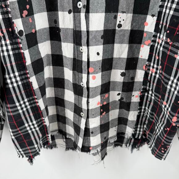 Desigual Shirt Women's Size Medium 'Vive' Patchwork Plaid Long Sleeve Cotton B&W - Picture 7 of 16